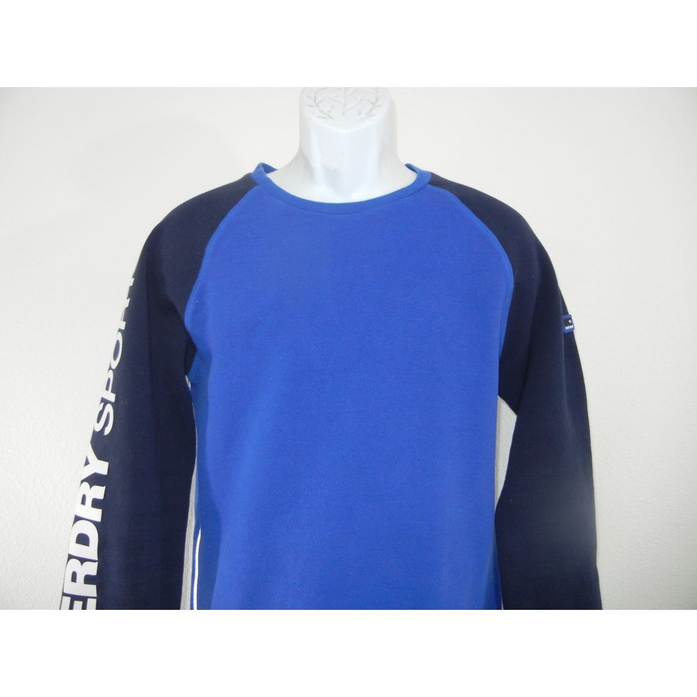 SUPERDRY Sport Men Sweatshirt Sz XL Gym Pullover Black Blue Adult Logo Cotton - Picture 1 of 6